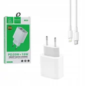 Ładowarki do telefonów - ŁADOWARKA SIECIOWA 3A 20W BIAŁA DENMEN 3600mA DC21 USB+TYP-C PD+C3.0 + KABEL USB TYP-C DO LIGHTNING 2A BIAŁY USB 3.0 PD USB-C - miniaturka - grafika 1