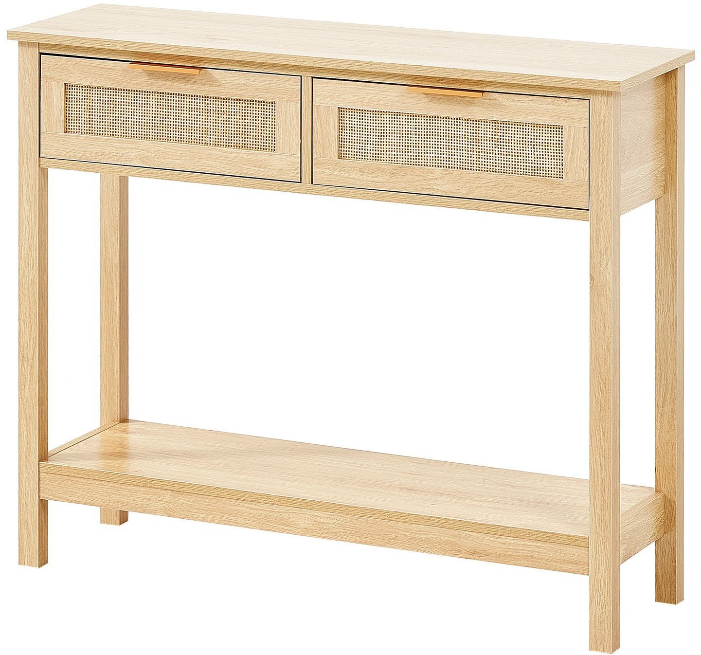 Stolik konsola do przedpokoju korytarza rattan ciemna 2 szuflady