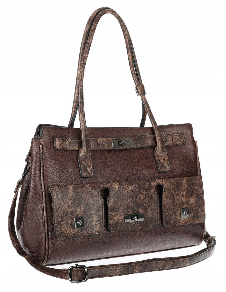 Torebka damska shopper A4 elegancka do pracy włoska marka MC434 Brązowa