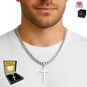 Naszyjniki męskie - Krzyżyk Z Łańcuszkiem Srebrny Męski Diamentowany Łańcuszek Na Komunie - inna (Inny) - miniaturka - grafika 1