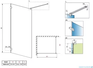 Radaway Essenza Pro Brushed GunMetal 85x200 kabina Walk-in szczotkowany grafit 10103085-92-01 - Kabiny prysznicowe Radaway Essenza Pro Brushed GunMetal 85x200 kabina Walk-in szczotkowany grafit 10103085-92-01 - Kabiny prysznicowe - miniaturka - grafika 2