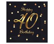 Folia, papier śniadaniowy, serwetki - Serwetki B&C Happy 40 Birthday czarne 20szt - Godan - miniaturka - grafika 1