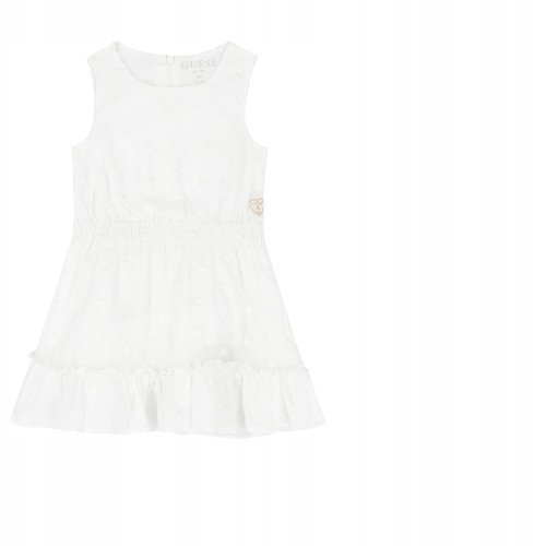 GUESS BIAŁA BAWEŁNIANA SUKIENKA DZIEWCZĘCA Z FALBANĄ 74 GXA
