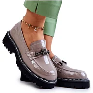 Półbuty damskie - S.Barski Lakierowane Skórzane Półbuty Z Ozdobą Jasnobrązowe Adison wielokolorowe - miniaturka - grafika 1