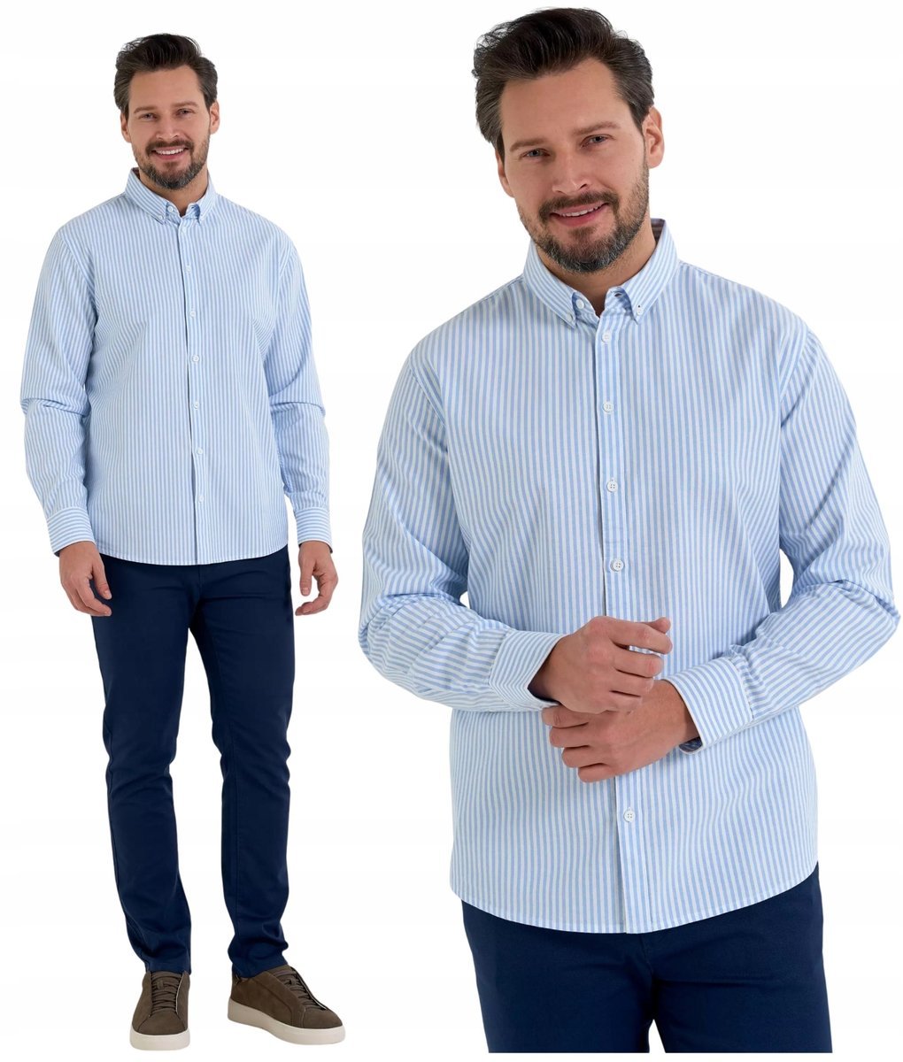 Koszula Męska Bawełniana Długi Rękaw Typu Oxford Jasny Niebieski MORAJ XL