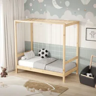 Łóżka dla dzieci i młodzieży - ML-Design łóżko dziecięce 70x140 cm z bramką piłkarską naturalne z litego drewna sosnowego konstrukcja z listwami dla chłopców i dziewczynek - miniaturka - grafika 1