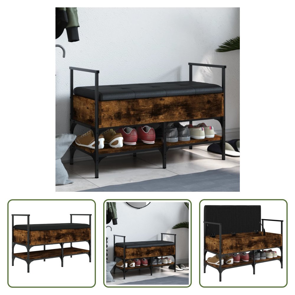 The Living Store Ławka na buty dąb wędzony 85,5x42x57,5 cm materiał drewnopochodny