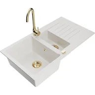 Zlewozmywaki z baterią - Mexen Matias zlewozmywak granitowy 1,5-komorowy z ociekaczem i baterią kuchenną Telma, biały - miniaturka - grafika 1