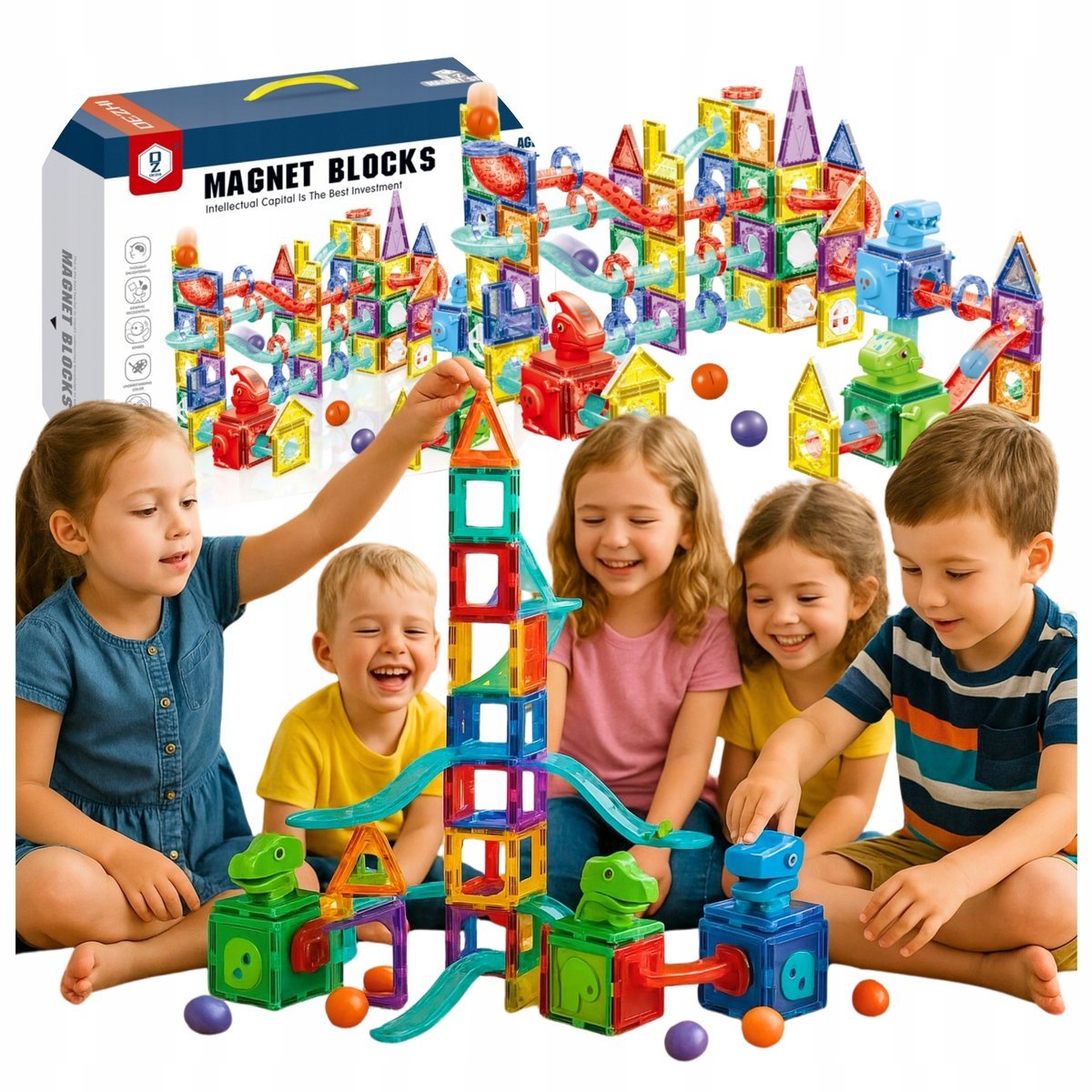 Klocki Magnetyczne Tor Kulkowy Konstrukcyjne Kulodrom Zestaw 3d 170 El 129a