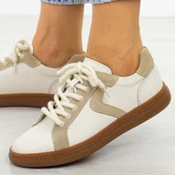 Półbuty damskie - Beżowe skórzane półbuty damskie Sergio Leone Sp105 - miniaturka - grafika 1