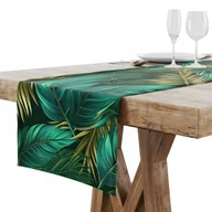 Obrusy i serwetki - BIEŻNIK OBRUS NA STÓŁ MATOWY GŁADKI 40x180 ZŁOTE TROPIKALNE LIŚCIE 005 - miniaturka - grafika 1