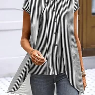 Koszule damskie - TEMU Koszula w Paski 2w1 z Krótkim Rękawem - miniaturka - grafika 1