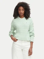 Swetry damskie - Tommy Hilfiger Sweter WW0WW48433 Zielony jasny Regular Fit - miniaturka - grafika 1