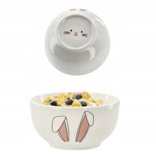 MISECZKA PORCELANOWA 480 ML USZY ZAJĄCA Z BUŹKĄ NA DNIE DLA DZIECI - Miseczki i talerzyki dla dzieci - miniaturka - grafika 1