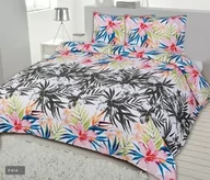 Pościel - Matex Pościel flanelowa 140x200 F-61A liście palmy kwiaty szare kolorowe - miniaturka - grafika 1