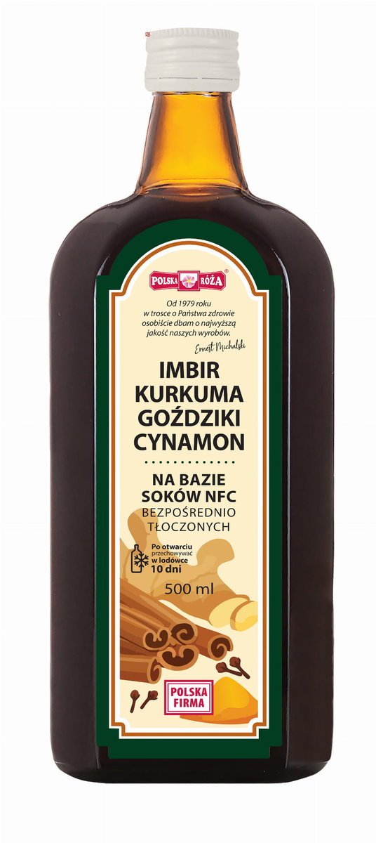IMBIR KURKUMA GOŹDZIKI CYNAMON NA BAZIE SOKÓW NFC 500 ML. - POLSKA RÓŻA