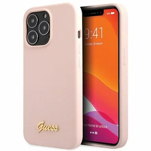 Guess GUHCP13XLSLMGLP iPhone 13 Pro Max 6.7" jasnoróżowy/light pink hardcase Silicone Script Gold Logo - Etui i futerały do telefonów - miniaturka - grafika 1