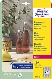 AVERY Zweckform L7785-25 Etykiety przezroczyste (6750 etykiet samoprzylepnych, 17,8 x 10 mm na A4, samoprzylepne, odporne na warunki atmosferyczne, 25 arkuszy - Etykiety do drukarek - miniaturka - grafika 1