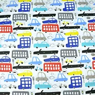 Pasmanteria - Tkanina bawełniana samochody kolorowe na białym tle - miniaturka - grafika 1
