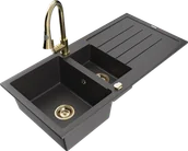 Zlewozmywaki z baterią - Mexen Andres zlewozmywak granitowy 1,5-komorowy z ociekaczem i baterią kuchenną Elia, czarny nakrapiany - 6515-76-670101-50 - miniaturka - grafika 1