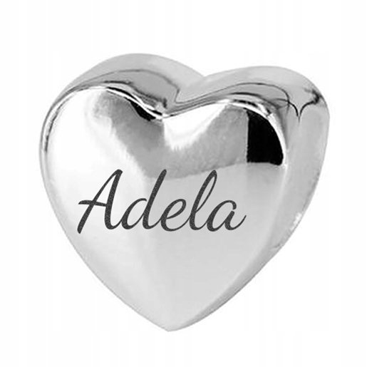 Charms Srebrny 925 Serce z Grawerem Adela Koralik Imię Serduszko + GRAWER