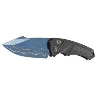 Nóż automatyczny Heretic Pariah-A Custom DLC Aluminium / Carbon Fiber Inlays, Blued Baker Forge AuroraMai Damascus by Tony Marfione Jr. - Noże - miniaturka - grafika 2