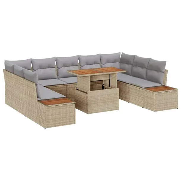 Zestaw do jadalni ogrodowej, modułowy, beżowo-szary, rattan, 6 elementów
