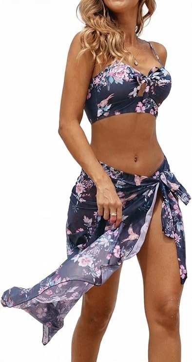 CUPSHE Komplet bikini z kwiatowym nadrukiem i narzutka na sarong