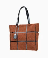 Torebki damskie - PUCCINI Futrzana brązowa shopperka z wstawkami z błyszczącej skóry ekologicznej - Puccini - miniaturka - grafika 1