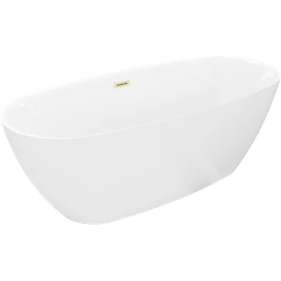 Mexen Luvo Slim wanna wolnostojąca 170 x 75 cm, biała, przelew złoty szczotkowany - 52801707500-55 - Wanny - miniaturka - grafika 1
