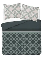 Pościel - Pościel 220x200 grafitowa kremowa zielona ciemna geometria 5251 A Bawełna 48 - miniaturka - grafika 1