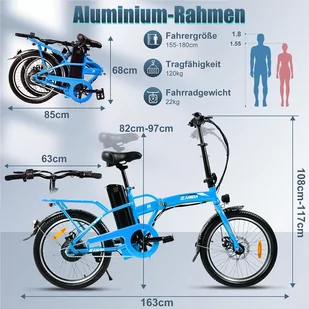 KAISDA K7S Electric Bike 20x1.95 inch Tire 36V 350W Motor 25-28km/h Max Speed 12.5Ah Battery 45-75km Range 120kgLoadBlue - Rowery elektryczne - miniaturka - grafika 3