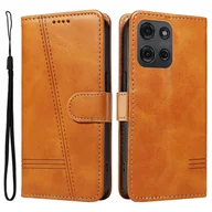 Portfele - Dla Motorola Moto G75 5G Etui Portfel Z Klapką T-Shape Lines Skórzany Pokrowiec Na Telefon - Brązowy Wielobarwny Brown - miniaturka - grafika 1