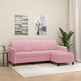 vidaXL 3-osobowa sofa z podnóżkiem, różowa, 180 cm, aksamitem - Sofy i kanapy - miniaturka - grafika 1