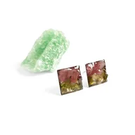 Kolczyki - Unikaty kwadraty kolorowy turmalin kolczyki sztyfty - miniaturka - grafika 1
