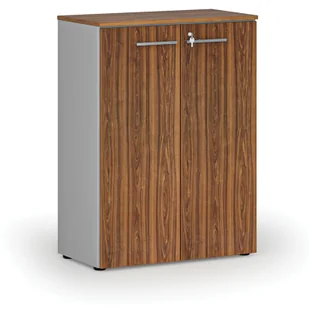 Szafa biurowa z drzwiami PRIMO GRAY, 1087 x 800 x 420 mm, szary/orzech - Szafy biurowe - miniaturka - grafika 1