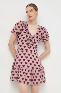 Sukienki - Silvian Heach sukienka kolor różowy mini rozkloszowana - grafika 1
