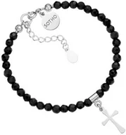Biżuteria religijna - Czarna bransoletka z fasetowanego onyksu ze srebrnym krzyżykiem - miniaturka - grafika 1