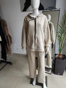 Dresy damskie - Masełkowy dres oversize z kapturem - beżowy One size - miniaturka - grafika 1