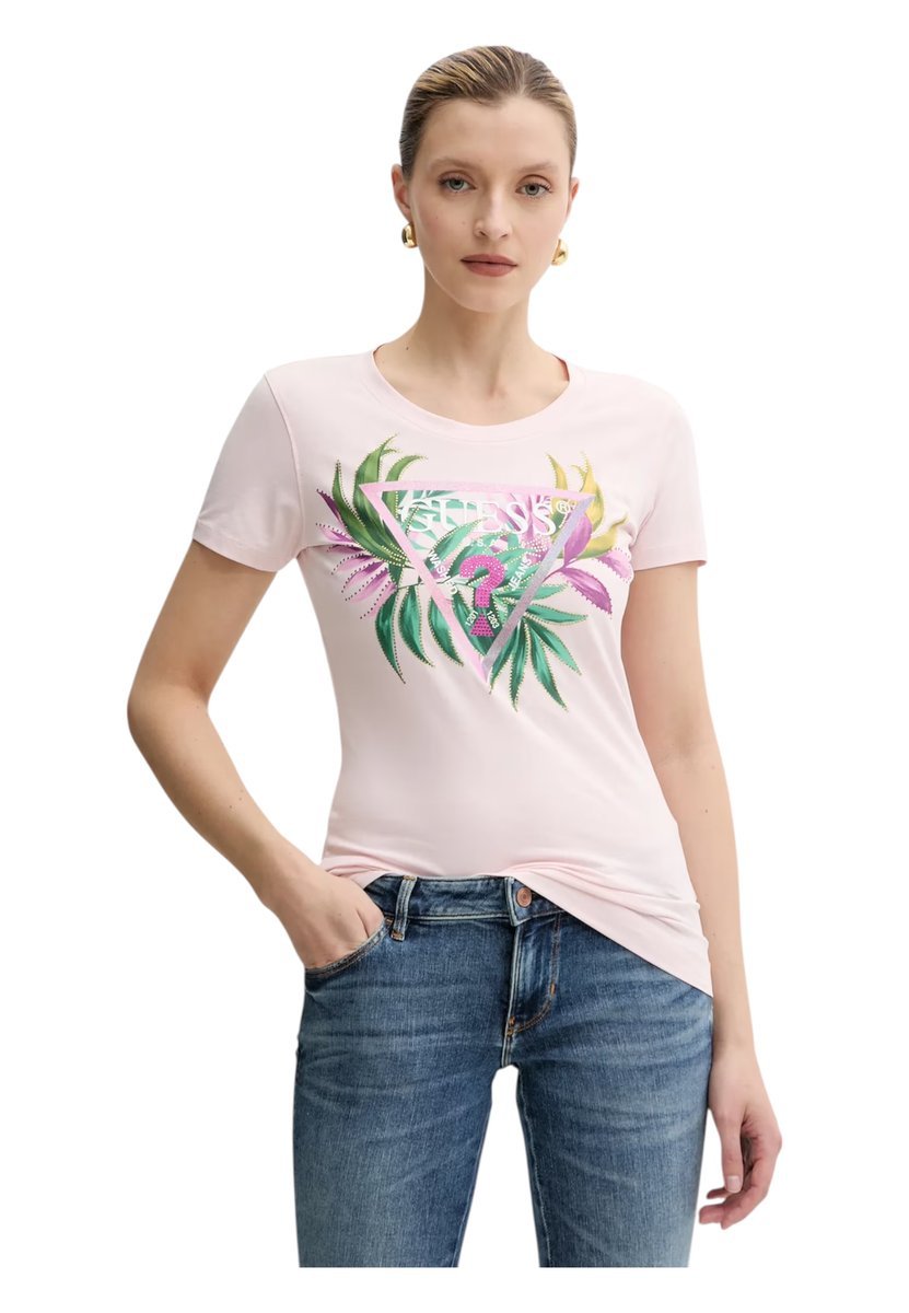T-shirt vestibilità slim logo triangolo Donna Guess