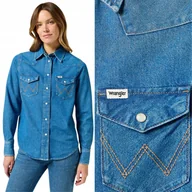 Koszule damskie - Wrangler HERITAGE SHIRT Mid Stone damska koszula jeansowa REGULAR FIT M - miniaturka - grafika 1