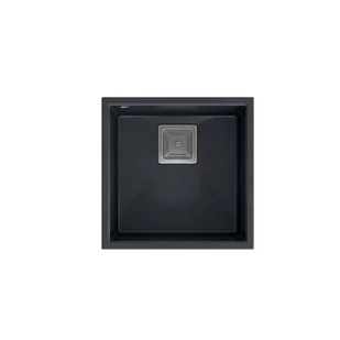 QUADRON Zlewozmywak granitowy jednokomorowy podwieszany 42 42 22,5 cm DAVID 40 czarny metalik ze stalowym odpływem - Zlewozmywaki - miniaturka - grafika 1