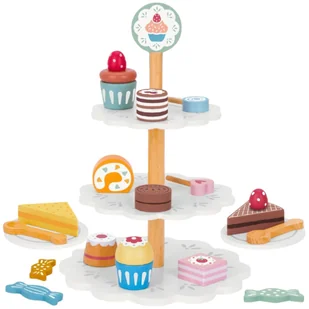 TOOKY TOY Patera Słodkości Drewniany Stojak Babeczki Ciasta - Zabawy w naśladowanie dorosłych - miniaturka - grafika 1