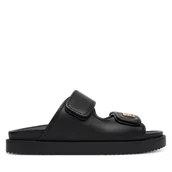 Klapki i japonki damskie - Klapki Tommy Hilfiger Double Strap Leather Sandal FW0FW09121 Czarny - miniaturka - grafika 1