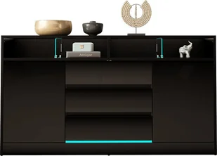 MEGSTYL KOMODA 160CM Z LISTWĄ LED - DISPARO 4 Czarny mat - Czarny połysk - Komody - miniaturka - grafika 1