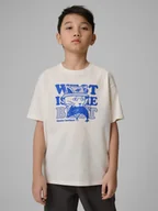 Koszulki dla chłopców - 4F T-shirt loose z nadrukiem chłopięcy - biały 158 (12-13 lat) - miniaturka - grafika 1