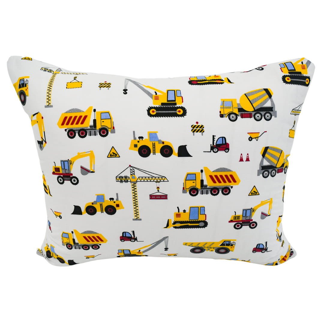 Poszewka Dziecięca 50x60 Bawełniana Koparki Żółte Na Białym Wysoka Jakość Polski Producent