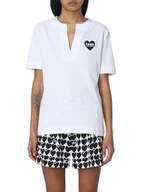 Koszulki i topy damskie - Love Moschino Koszulka damska Slim Fit z krótkim rękawem z dekoltem w serek, Optical White, rozmiar 42, optical white, 42 - miniaturka - grafika 1