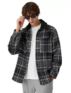 Kurtki męskie - Koton Męska kurtka w kratkę, dekolt w serek, czarny (999) - miniaturka - grafika 1