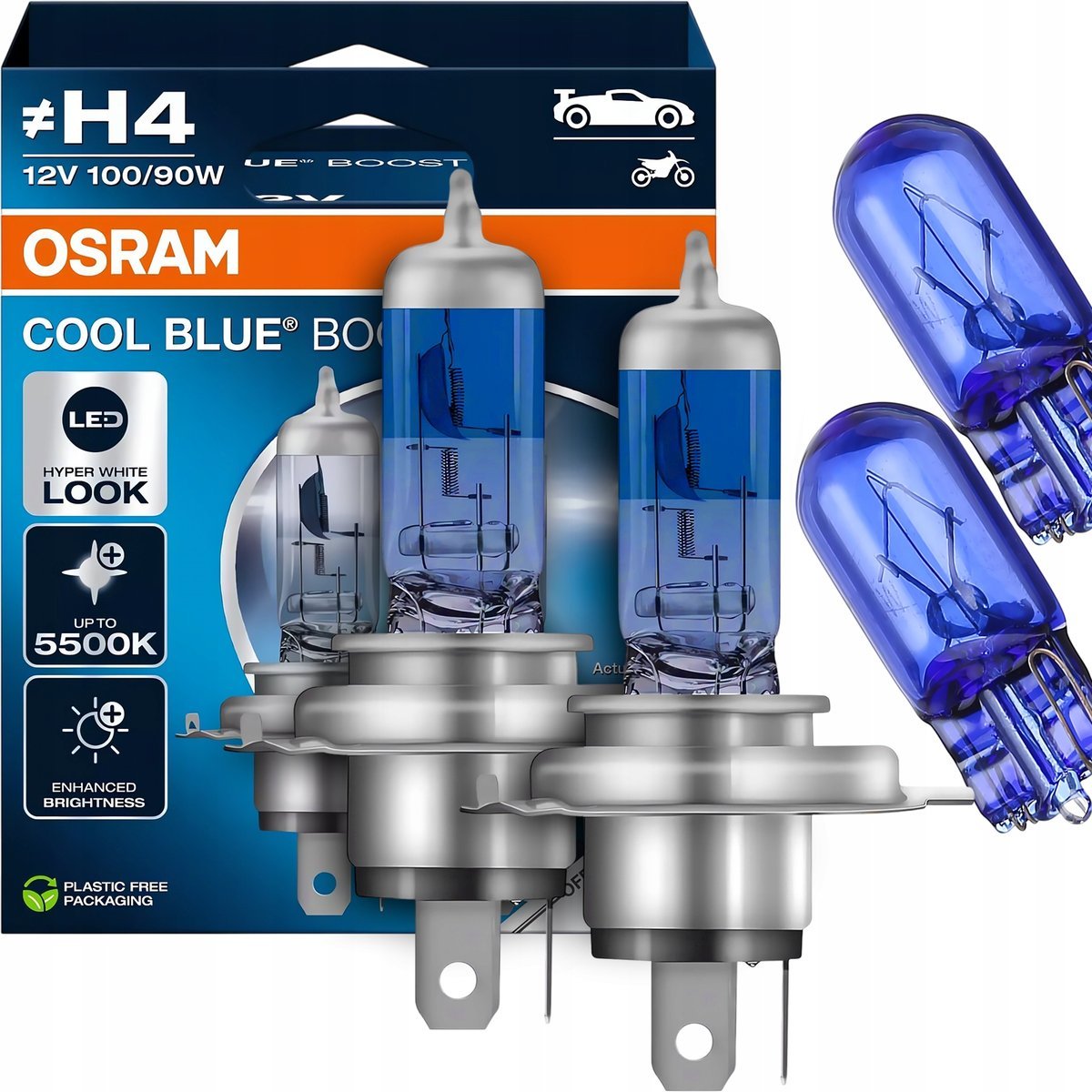 ŻARÓWKI OSRAM H4 COOL BLUE BOOST 5500K BIAŁE ŚWIATŁO + W5W WHITE EFFECT